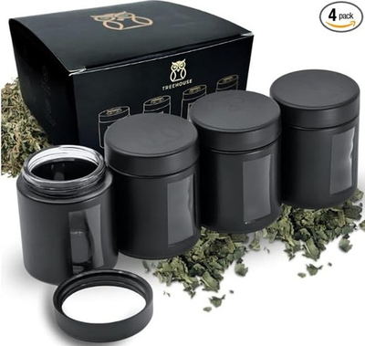 #ad #ad Stash Jar Smell Proof Container 4 Oz Viewing Jars for Herbs Coffee Set of 4 $21.39