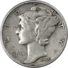 1945 Mercury Dime F Fine 90% Silver 10c US Coin Collectible