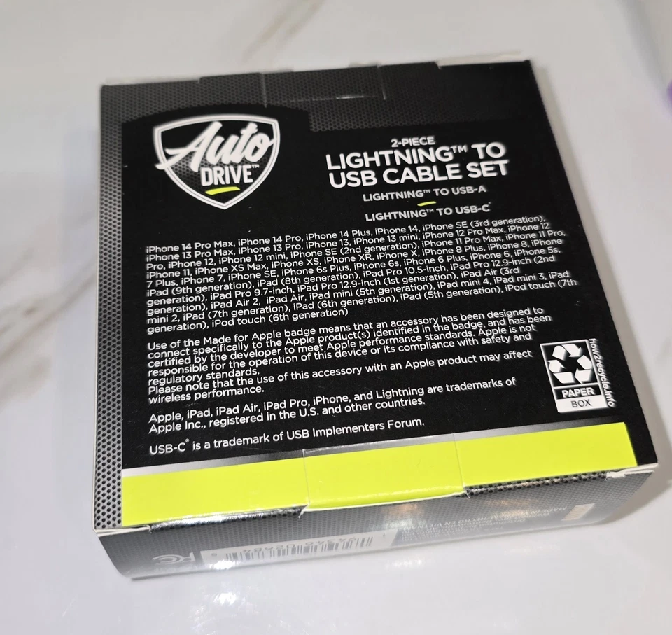 Auto Drive Lightning to USB-C & USB-A (2 Pack), 6ft, Charging & Data Sync Cable - Image 2 of 2