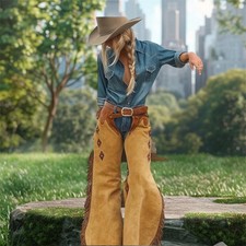 Women Cowgirl Buckskin Suede Leather Chaps Rodeo Western Pants, Gifts for Her