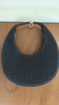 Staud Black Rafia Moon Shoulder Bag Brown Leather Accent Excellent Condition