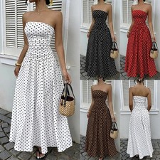 Womens Summer Long Beach Polka Dot Dress Party Summer Boob Tube Long Dresses UK