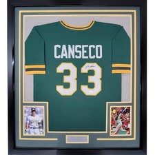 FRAMED Autographed/Signed JOSE CANSECO 33x42 Oakland Green Jersey JSA COA Auto