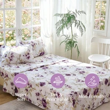 4pcs Queen Bed Sheet Set Deep Pockets Soft Luxurious Bedding Flat Fitted Sheets