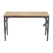 Adjustable Height Workbench, 60" Rubber Wood Top Heavy Duty Workstation with Pow