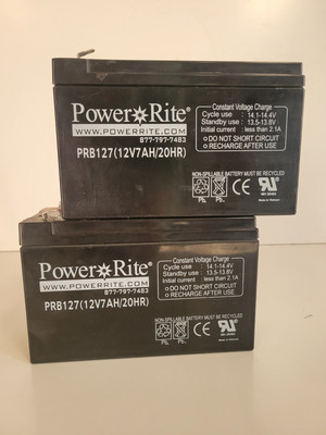 2(Two) PRB127 (12v7ah/20hr) POWER RITE Rechargeable Non- Spil. 12V 7Ah Batteries