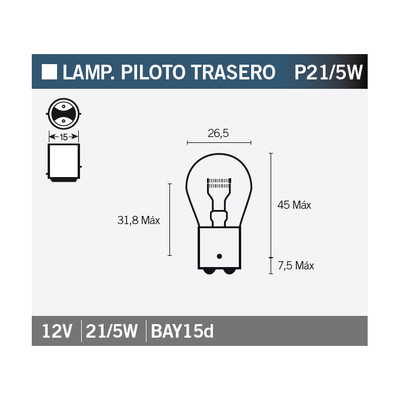 19537 - 12V21/5W BULB compatible with YAMAHA CYGNUS 125 X (SE08) 125 2004-2