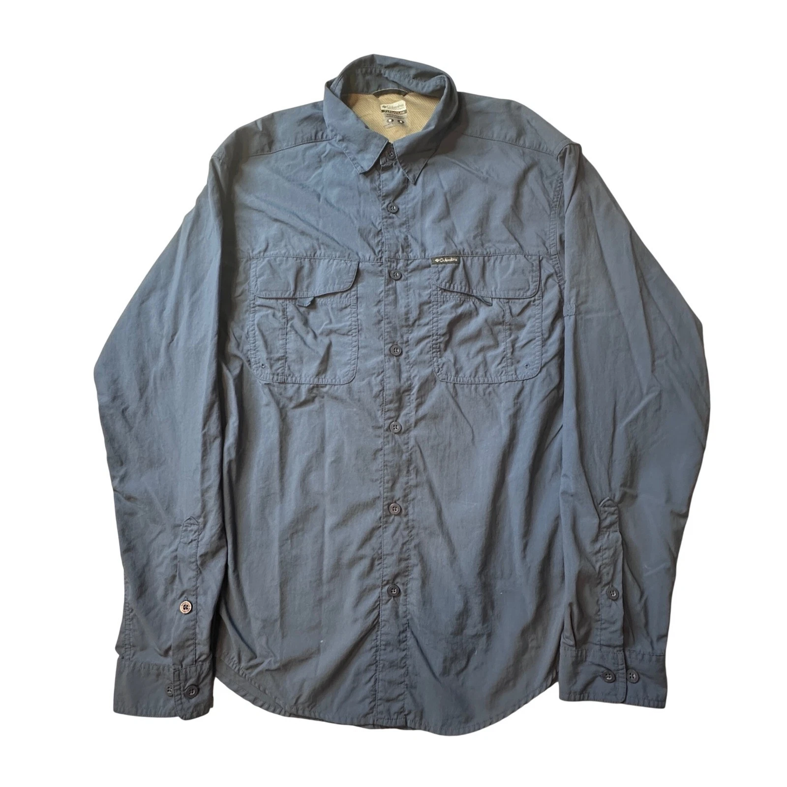 Columbia Shirt Men M Blue Titanium Omni-Dry Long Sleeve Button Up Hiking Outdoor