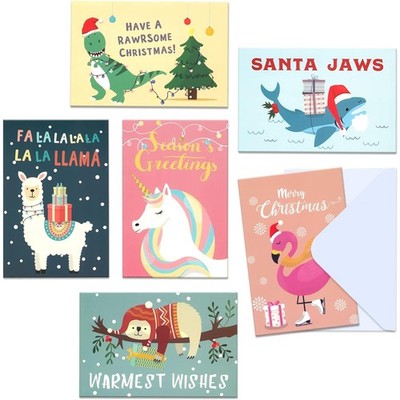 Christmas Cards Bulk Set 24 with Envelopes Animal Designs Holiday Greeting