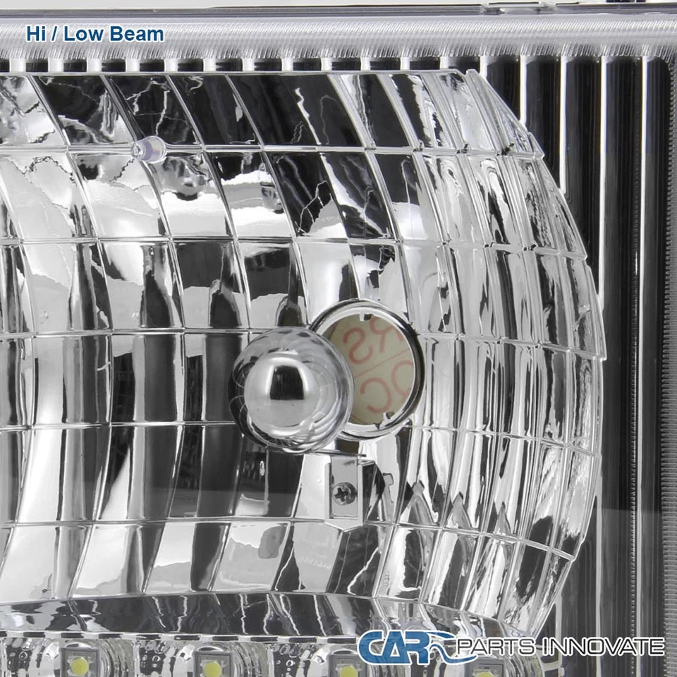 Fit 92-07 Ford E150 E250 E350 E450 Econoline Van Chrome Clear LED Headlights Set Foto 3 de 4