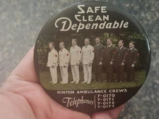 old Hinton Ambulance Crews Paperweight Mirror,Safe Clean Dependable Tele 7-0170