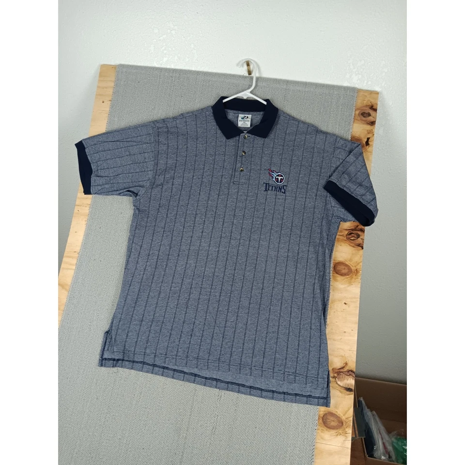 Dynasty Polo Shirt Mens XXL Blue Striped Tennessee Titans Embroidered Knit Sport - Image 4 of 4