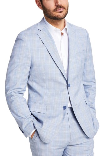 Alfani Mens Slim-Fit Stretch Plaid Suit Jacket 36 Regular Light Blue - NWT $360 Alfani Mens Slim-Fit Stretch Plaid Suit Jacket 36 Regular Light Blue - NWT $360