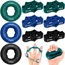 Grip Strength Trainer, Finger Exerciser, Forearm Strengthener 9-Piece Kit, Hand