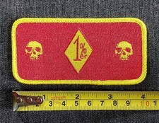 Outlaw Biker Motorcycle MC 1 Diamond Skulls Patch Red Yellow - Iron On