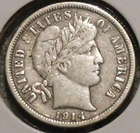 Silver Dime - Barber - 1914-D (Sharper.  Lightly smushed by STA / Back of head.)
