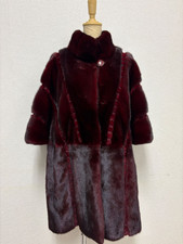 EMBA Vintage Mink Fur Coat Wine Red Mid Length Lined Japan