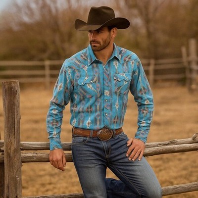 Rock & Roll Cowboy 100% Cotton Pearl Snap Front Aztec Western Shirt Men's XXL