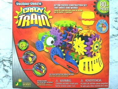 Techno Gears Crazy Train Construction Set, STEM Build & Learning Activity, 80 pc