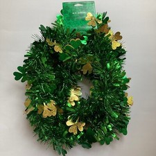 St. Patrick's Day Garland Gold Shamrocks 10 Ft Green Tinsel Decoration Celebrate