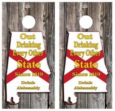 Alabama Out Drinking Every Other State Cornhole Board Wraps FREE LAM #3368