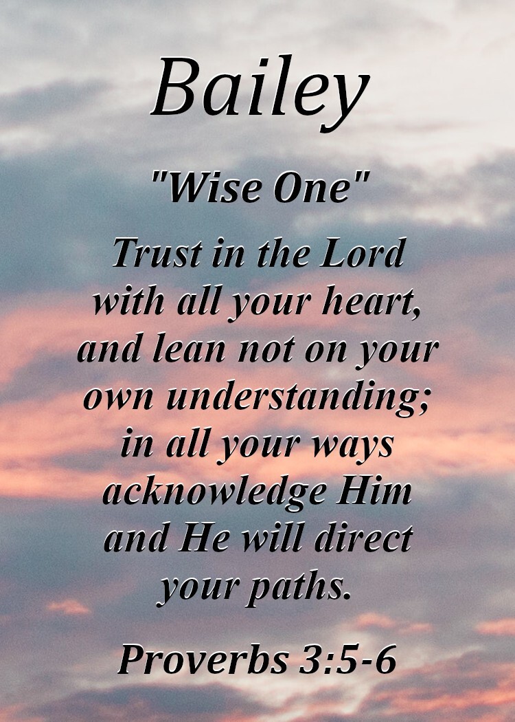 Bailey &ldquo;Wise One&rdquo; Keepsake Name Meaning Card with Bible Verse | eBay