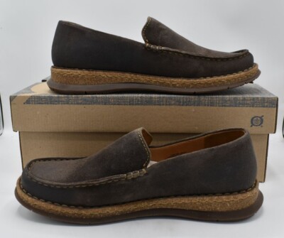 Born Mens Size 10.5 Baylor Dark Grey Distressed Suede Slip 