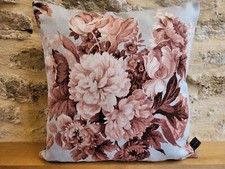 Sanderson Review Traditional Floral Linen & D G Duck Egg Velvet Cushion Cover