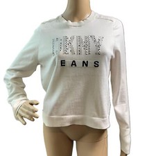 DKNY Beige Long Sleeves Graphic Text Crew Neck Acadamia Normcore Sweatshirt Sm