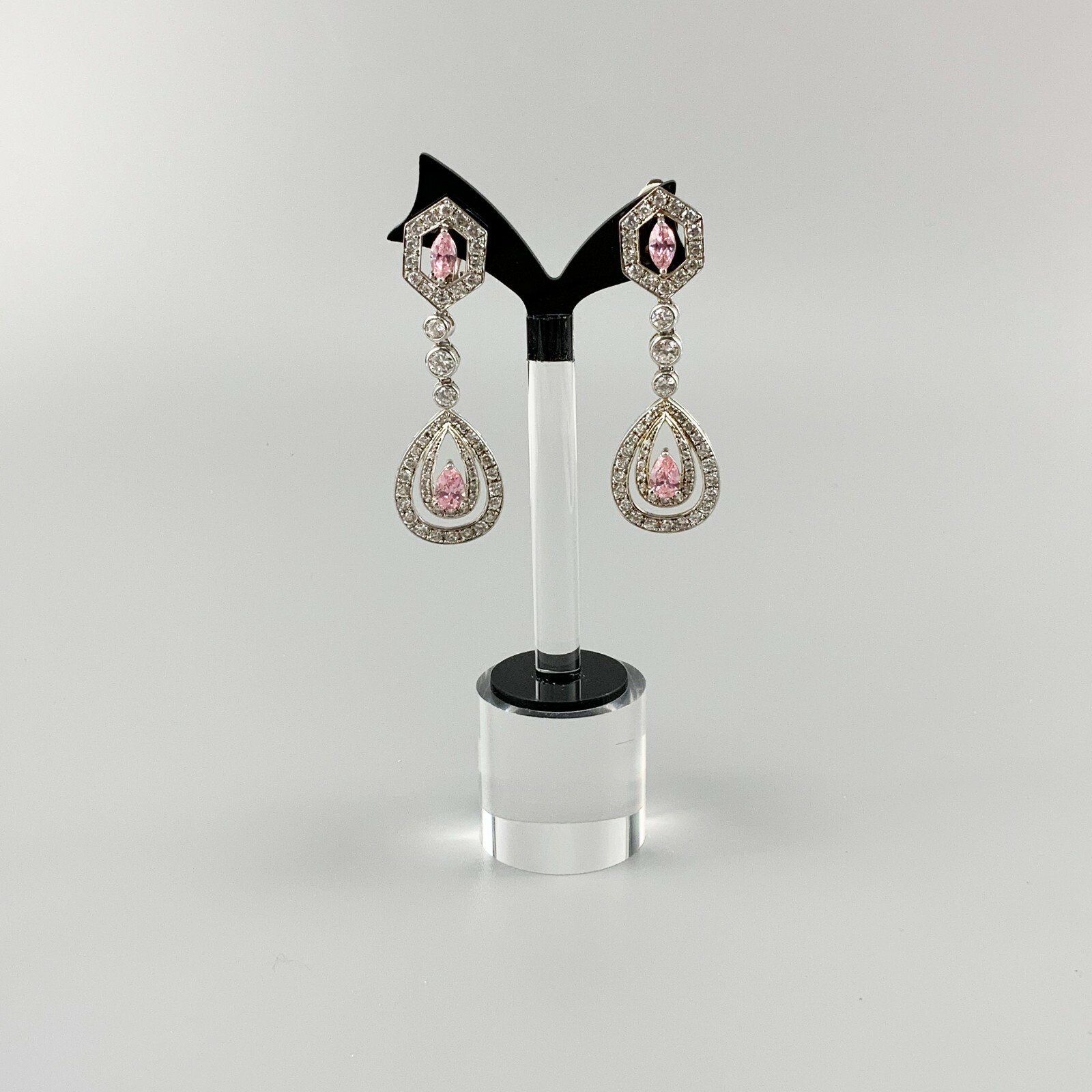 Statement Sterling Silver Pink Stone Teardrop Hal… - image 1