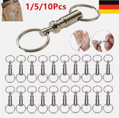 Quick Release Abnehmbare Pull Apart Schlüsselanhänger Dual Key Ring Snap Lock DE