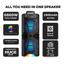 6800W Portable Bluetooth Speaker Dual 8 Sub woofer Heavy Bass Sound System Party