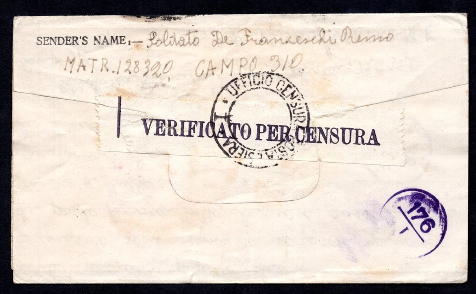 ITALIA REINO UNIDO EGIPTO M.E.F. 1942 Segunda Guerra Mundial Cubierta de prisionero de guerra italiano campo británico Foto 2 de 2