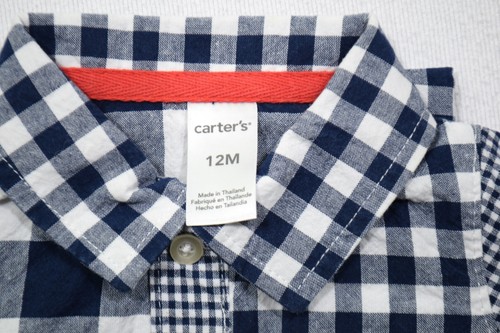 Carter's One Piece Jumper Shorts Outfit Boy's Size 12M Blue & White Checkered - Picture 3 of 12