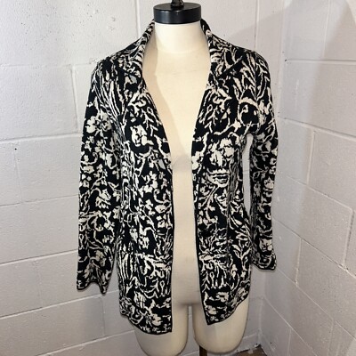 Anthropologie Ett:Twa Sweater Cardigan Blazer Black White Reversible Floral S A2