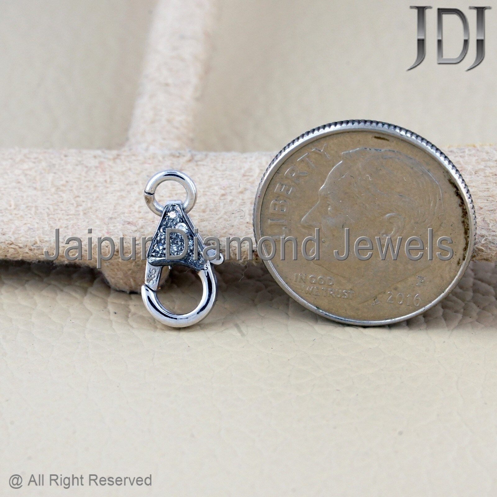 Natural Pave Diamond Solid 14k White Gold Finding Lobster Lock Charm ...