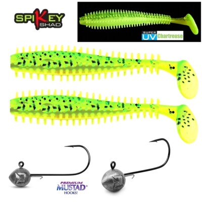 4 Set Teile Fox Rage  Spikey Shad´s in 12cm + 2 Stück MUSTAD BH Jighaken 10g