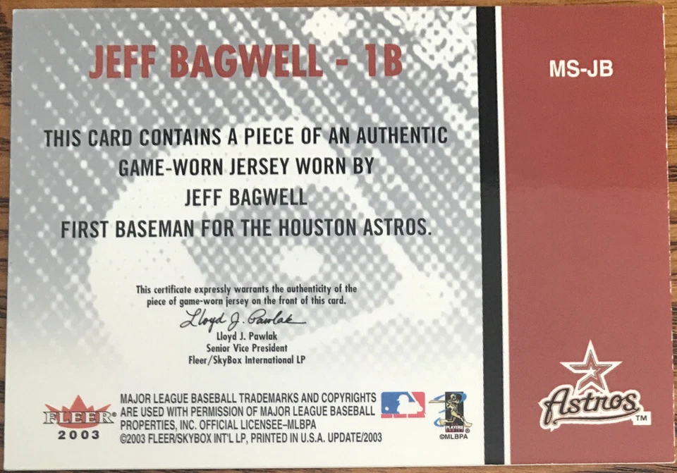 2003 Fleer Tradition Update Milestones Memorabilia Jeff Bagwell MS-JB - Image 2 of 2