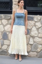 2025 Spring Women's Strapless Maxi Dress, Elegant Puffy Long Tube Dress  size L