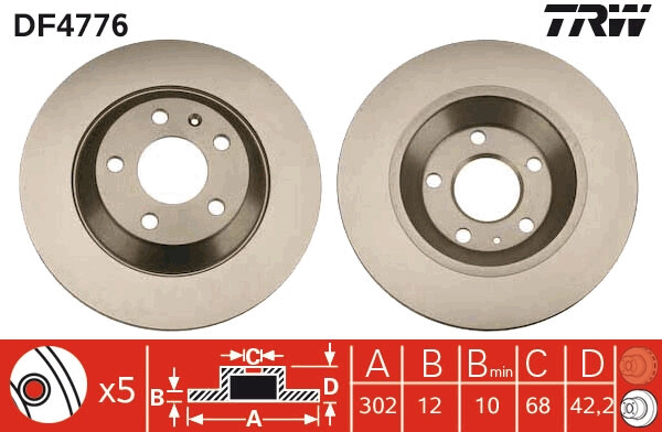 Jeu de 2 disques de frein TRW DF4776 pour berlines et breaks Audi