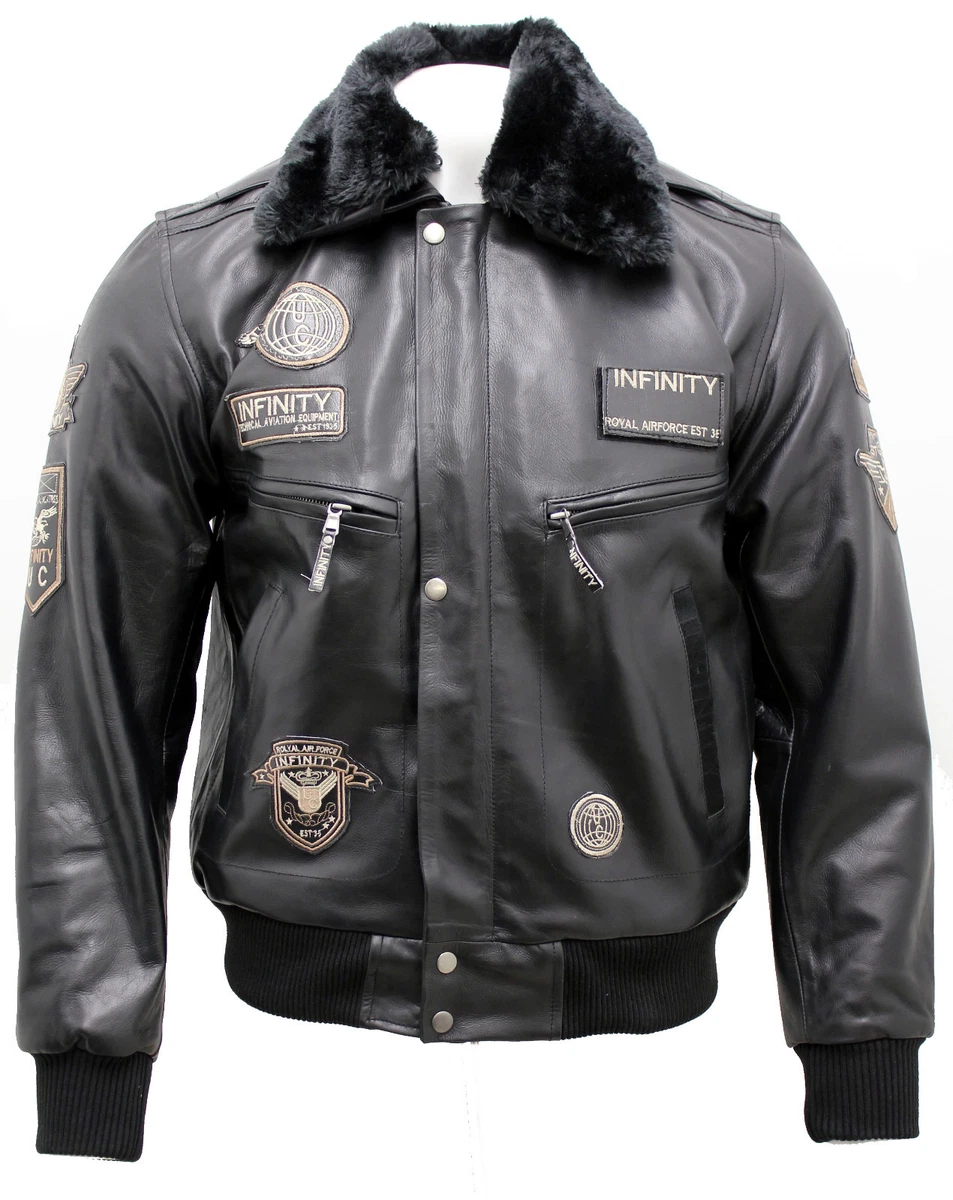 Uomo Nero Pelle USA Air Force Aviatore Bomber Giubbino con