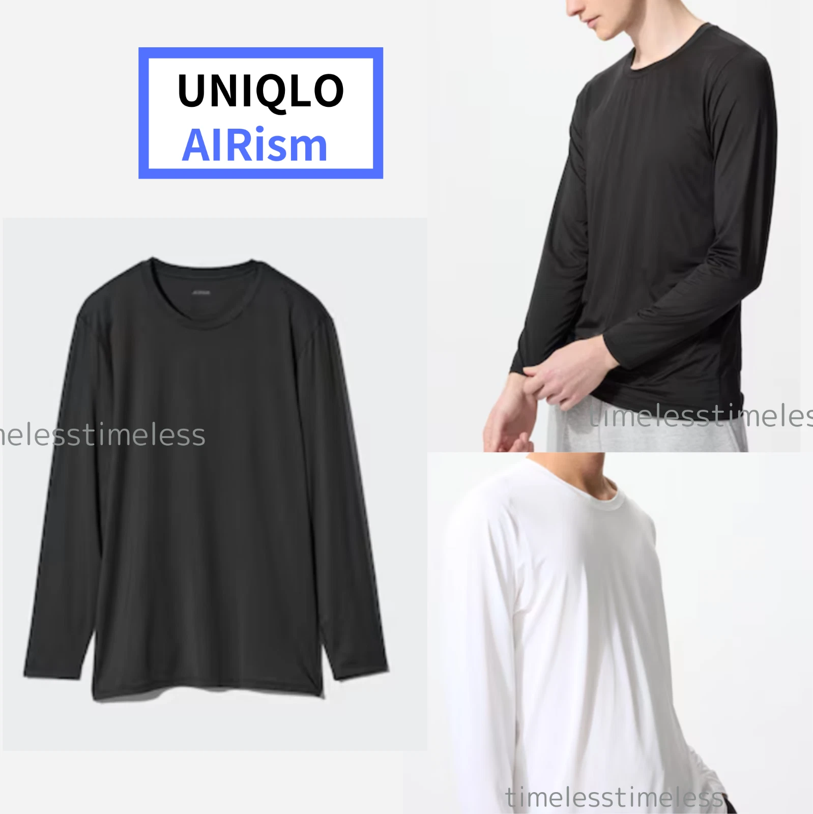 UNIQLO AIRism Crew-Neck T-Shirt Long-Sleeve Black White S~4XL MEN New Japan