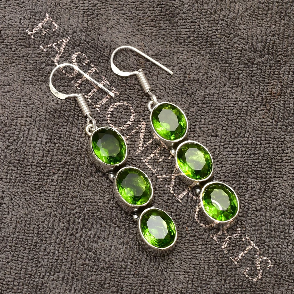 Peridot Earring Gemstone Handmade 925 Sterling Silver Jewelry Earring 2.10" - Image 3 of 4