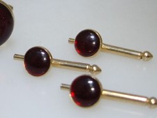 VINTAGE SET OF 3 SWANK RED GLASS GOLD TONE SHIRT STUDS 