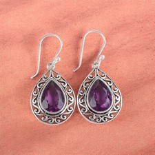African Amethyst Gemstone 925 Sterling Silver Handmade Jewelry Teardrop Earrings