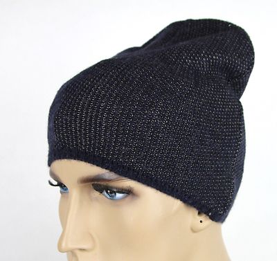 New Gucci Dark Blue Wool Cashmere Knit Beanie Hat w/Logo 352350 4079