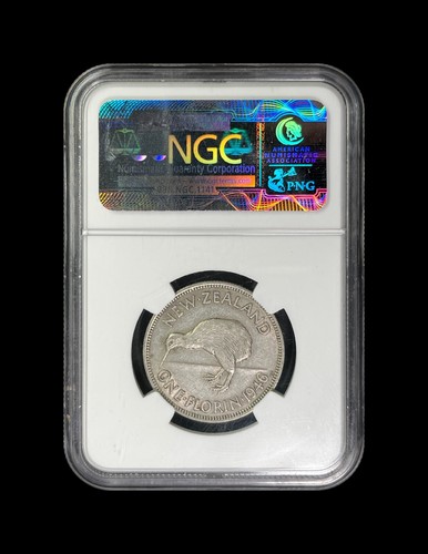 NEW ZEALAND. 1946, Florin, Silver - NGC AU50 - KGVI, Kiwi, Flat-Back, RARE - 第 4/6 張圖片