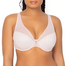 Curvy Couture Sheer Mesh Plunge Push Up Underwire T-Shirt Bra Size 44DDD