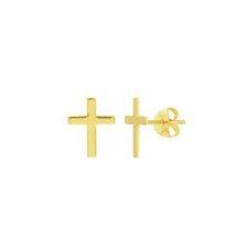Cross Post Earrings Real 14K Yellow Gold