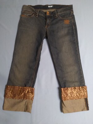 Cache Womens Jeans Size 10 With Embroidered & Beading Sequence Novelty Denim Y2K